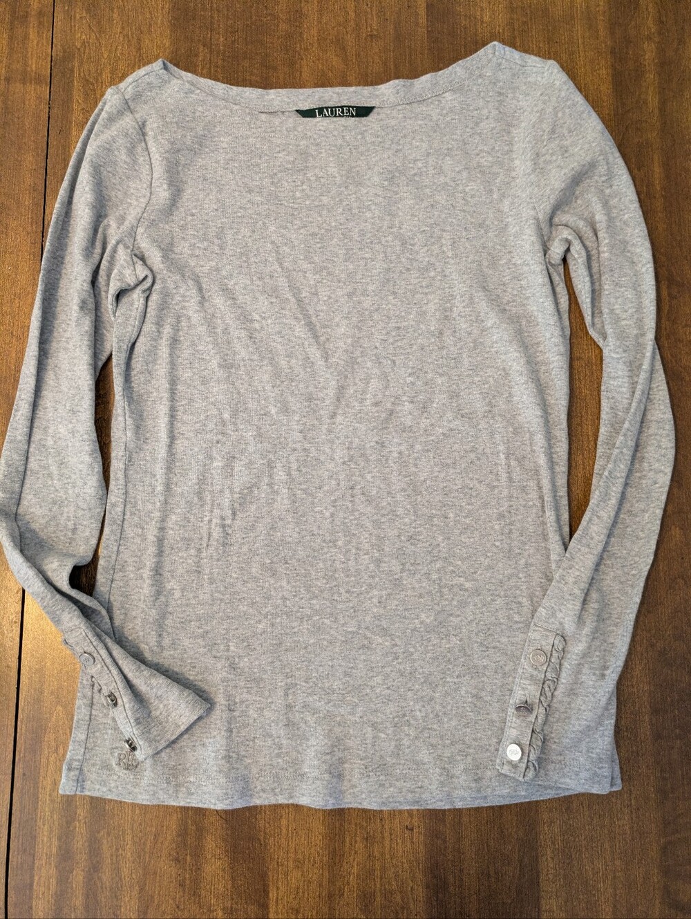 Lauren Ralph Lauren Green Label Light Gray Boatneck Long Sleeve Top